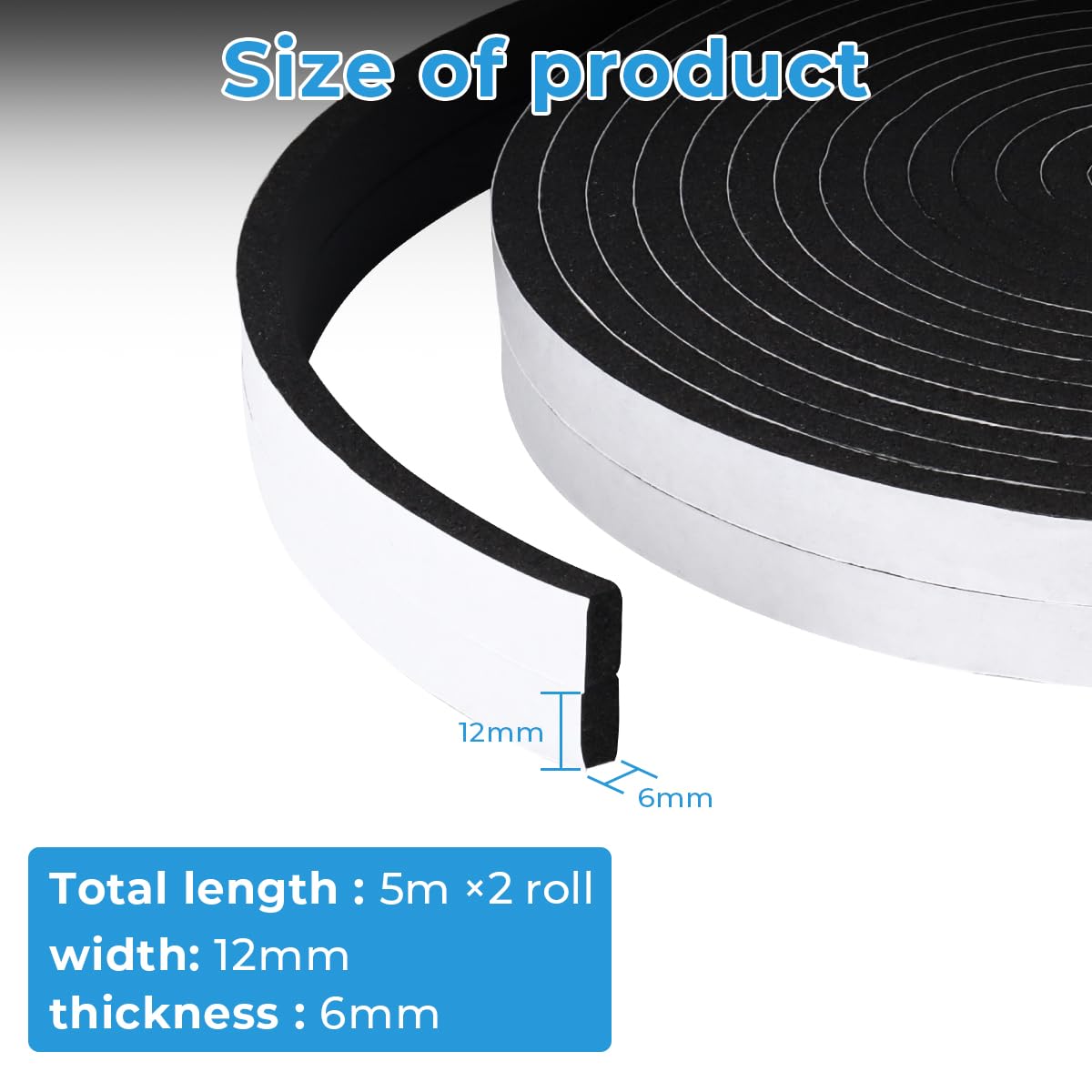 Nastro Schiuma Autoadesivo 10m - Impermeabile, Antirumore, Per Porte E Finestre, 25mmx3mm