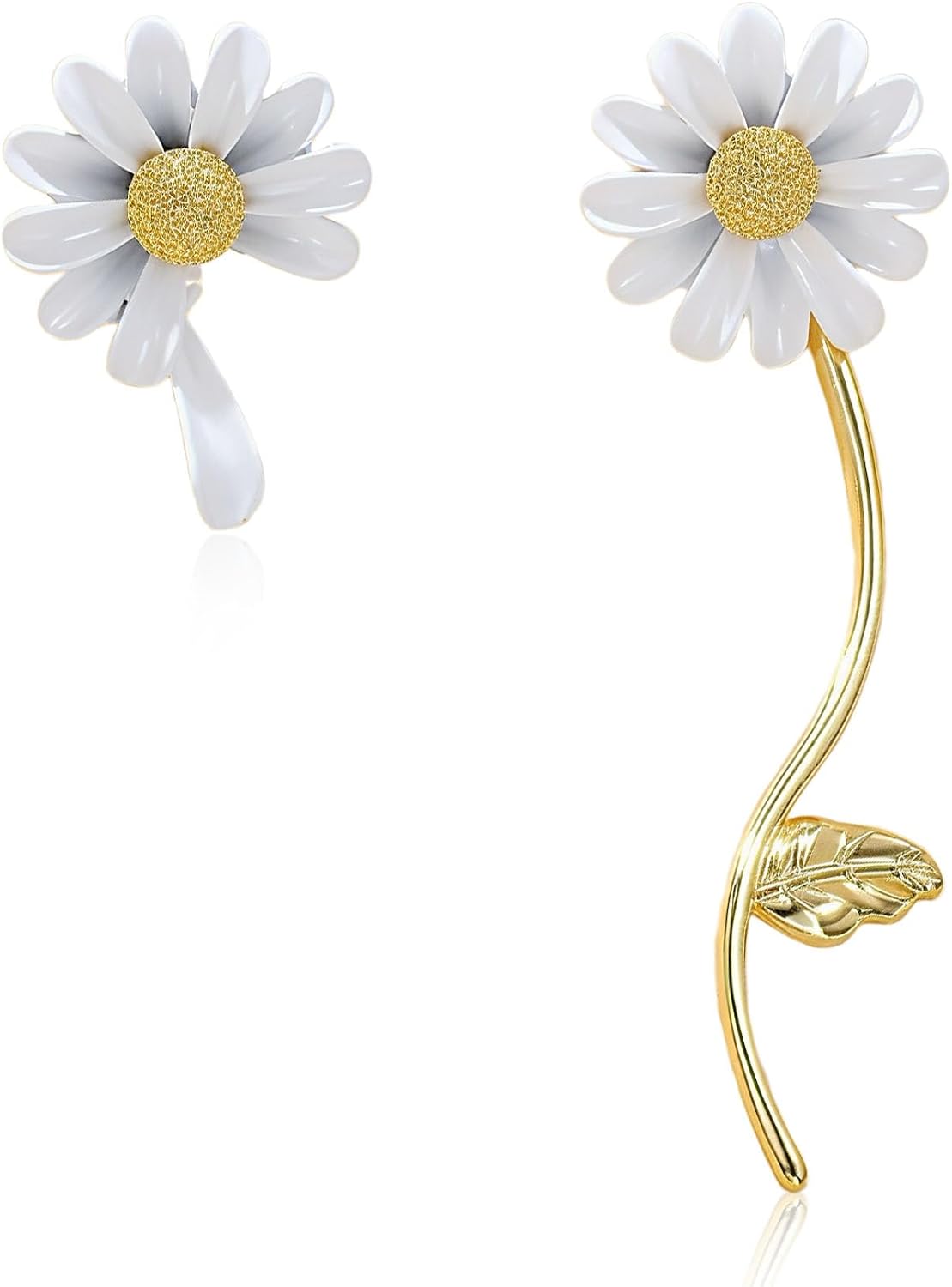 Asymmetrical Daisy Flower Stud Earrings for Women Minimalist Statement Floral Earrings Everyday Wear Jewelry