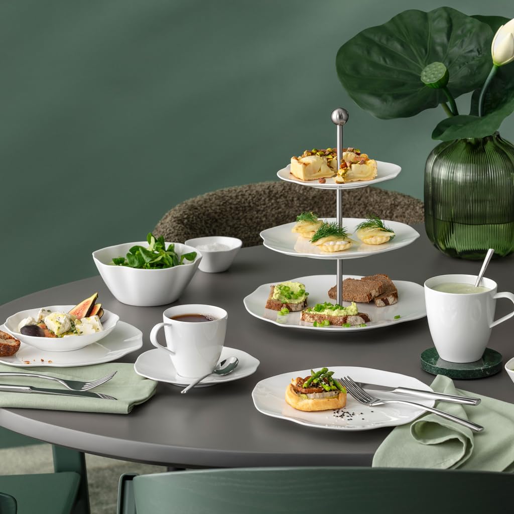 Villeroy & Boch – Pura Etagere, ca. 27,5 × 27,5 × 27 cm, Reinweiß, spülmaschinenfest & mikrowellensicher, fließende Form, Premium Bone Porzellan made in Germany