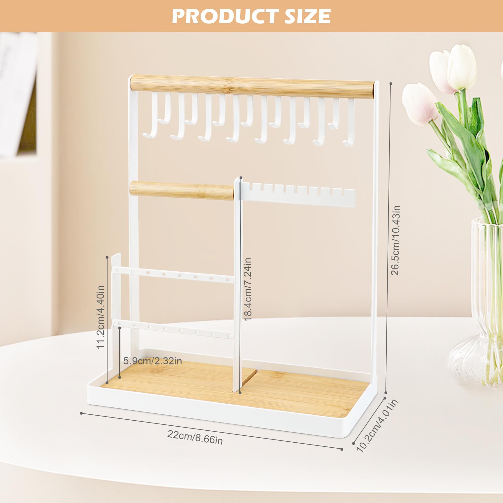 Organizer/supporto per orecchini in legno con 48 ganci, esposore per