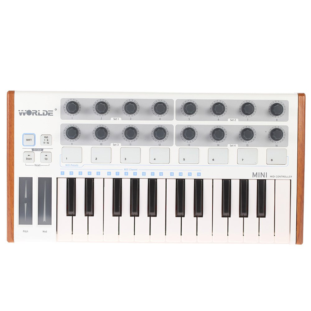 Teclado USB de 25 teclas, ultra mini almohadilla de batería MIDI USB profesional de 25 teclas y controlador de teclado