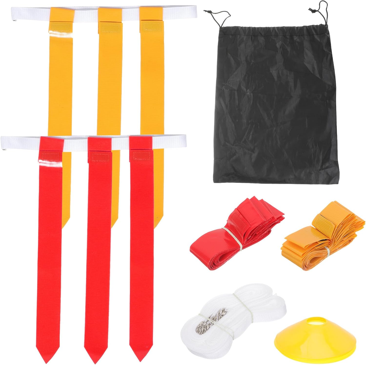 Football Waist Flag Set for Youth – Adjustable Rugby Belt 10 White Belts and 30 Red Yellow Flags Sports Football Game Equipment and Matches