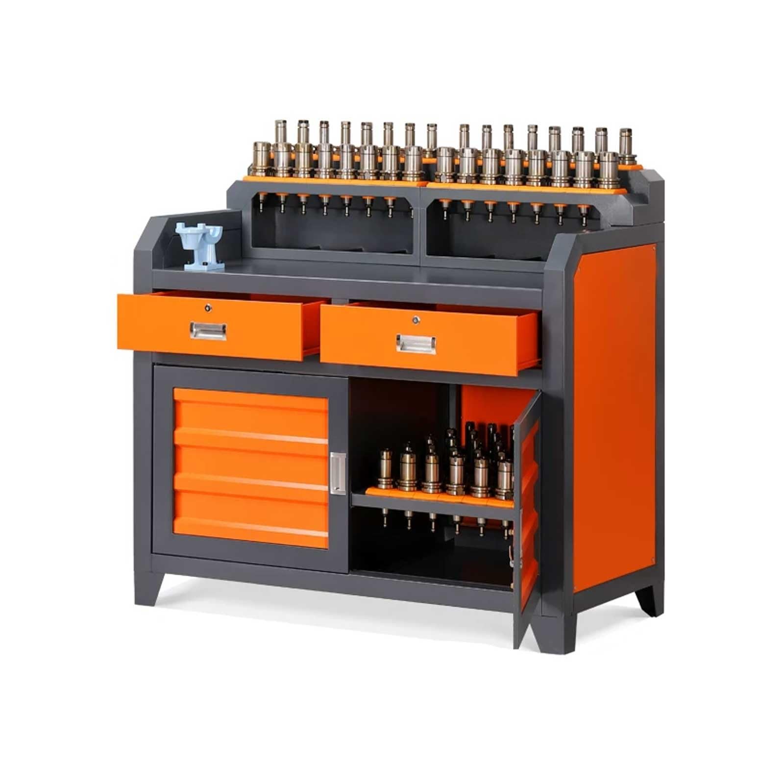 Multi-Tier Workbench Garage Tool Organizer Cabinet with Pegboard, Hanging Parts Bins, Shelves for Workshop, Home, Industrial Use(U)