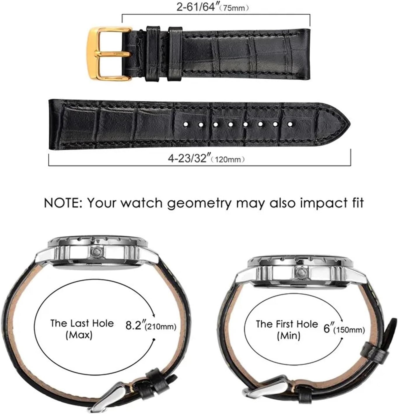 MJMT06 Leather Watchband 14mm 18mm 19mm 20mm 21mm 22mm Alligator Embossed Watch Strap Gold Buckle Men Women Bracelet Strap