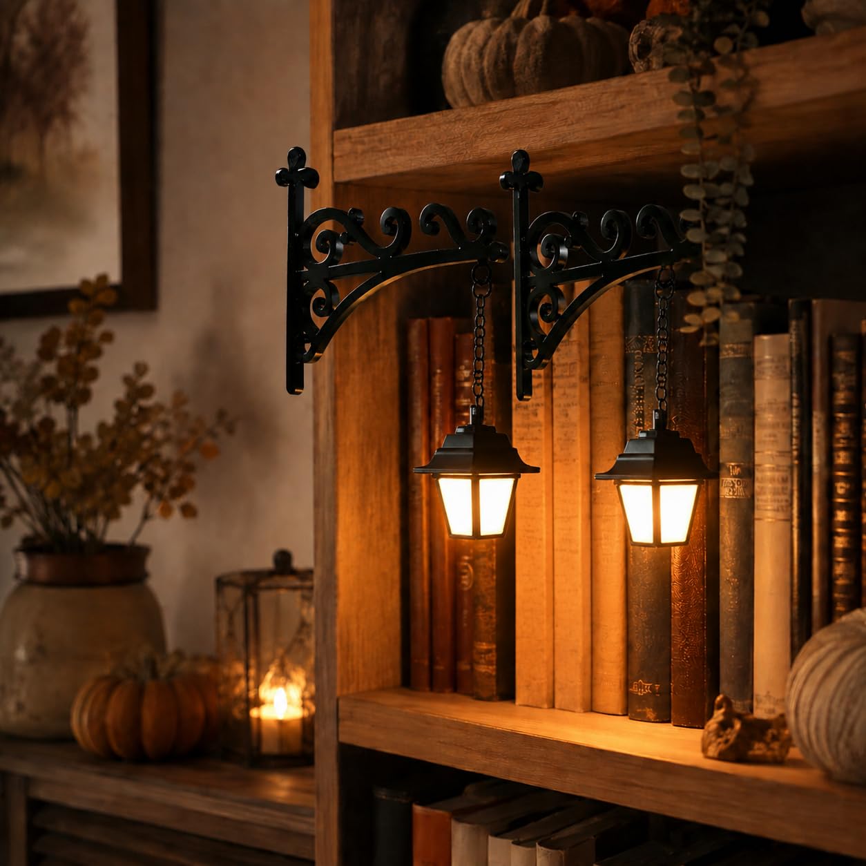 Bookshelf Lantern, Book Nook Lights, Library Lantern-Decorative Bookshelf Lighting, Vintage Hanging LED Warm Lighting Decoration for Halloween,Home Library, Desktop Ornament (C 2pcs)
