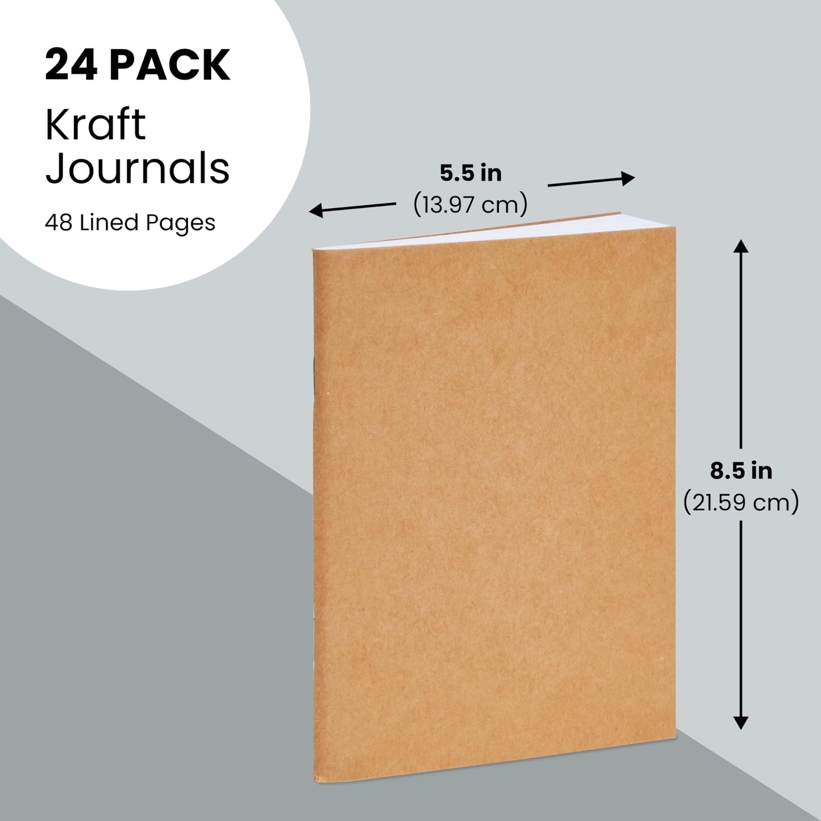 Paquete de 24 diarios de papel kraft rayados, 48 páginas cada uno, cuadernos de papel A5 de 5.5 x 8.5 pulgadas a granel para estudiantes, escritura, diario, notas de viaje, suministros escolares