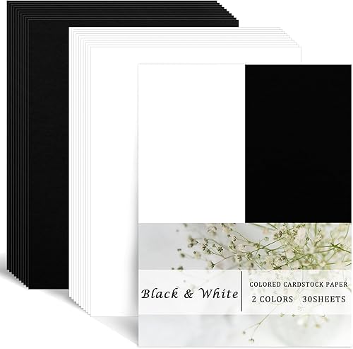 Whaline 30 hojas de 8.5 x 11 pulgadas, color blanco y negro, papel de papel de álbum de recortes de núcleo sólido para impresión, suministros de