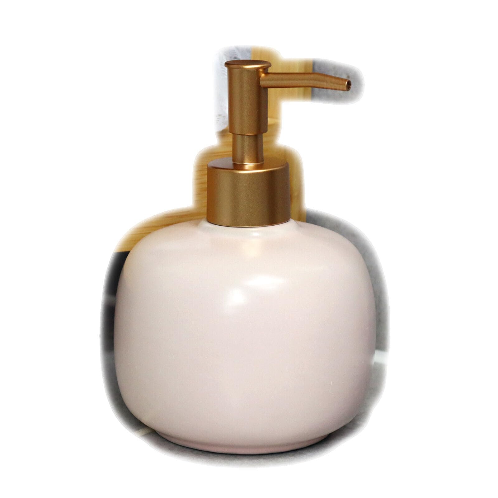 Darthome Light Pink Bubble Soap Dispenser 14Cm Pastel Gold Pump Ceramic Bathroom Lotion Bottle (Light Pink)