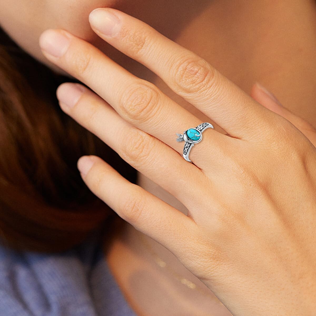 Turquoise Hummingbird Rings for Women 925 Sterling Silver Hummingbird Animal Rings Jewelry Gift Size 5 to 11