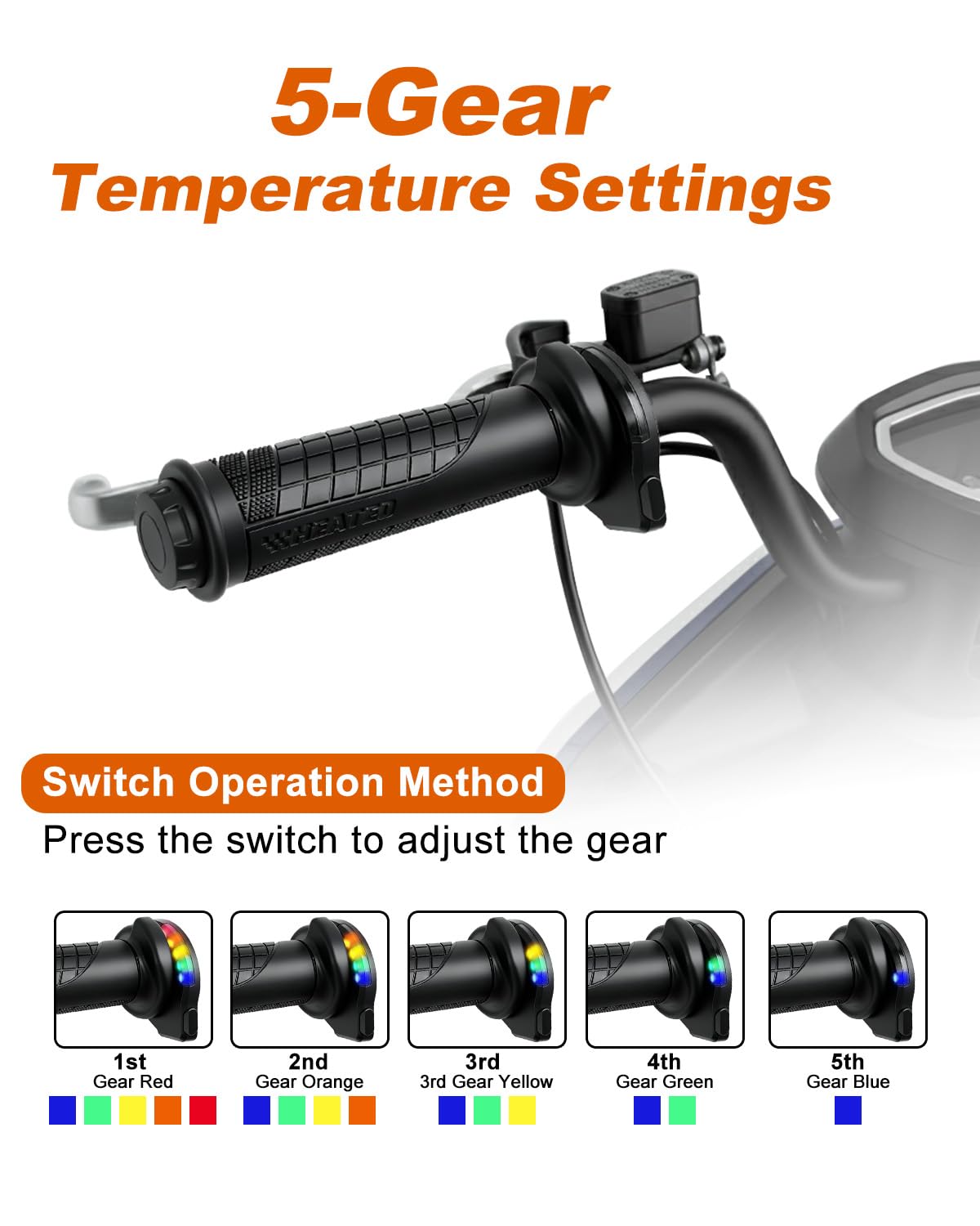Erato Ogrzewane uchwyty kierownicy motocykla 22 mm (7/8") - 5 poziomów temperatury z funkcją pamięci - uniwersalne uchwyty grzewcze 12 V do motocykli i ATV (1 para)