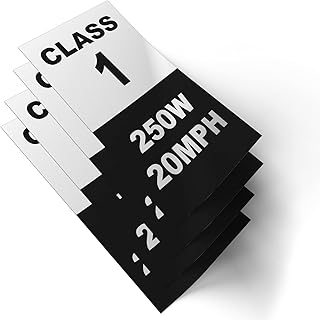 Electric Bicycle Frame Identification Class Number Stickers Decals - Class 1 250W 20MPH Weatherproof vinyl stickers set - electric bike stickers class number sign mark - 4 Removable Sticker e-bik