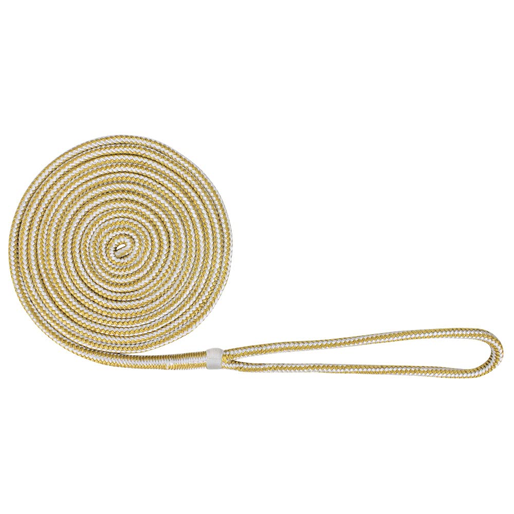 Extreme Max 3006.2081 BoatTector Double Braid Nylon Dock Line - 3/8" x 15', White & Gold