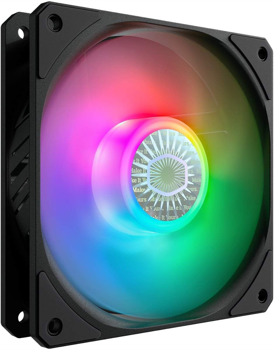 sickleflow 120 v2 argb square frame fan, argb 3-pin customizable leds air balance curve blade, sealed bearing, 120mm pwm control for computer case & liquid radiator (pack of 1)