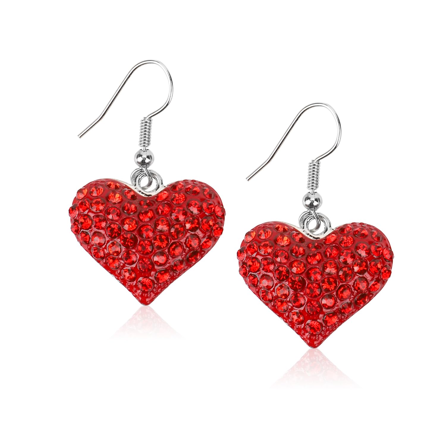 Boucles D'Oreilles Pendantes Cœur Doré Avec Strass Et Rose Rouge - Alliage - Fermoir Crochet