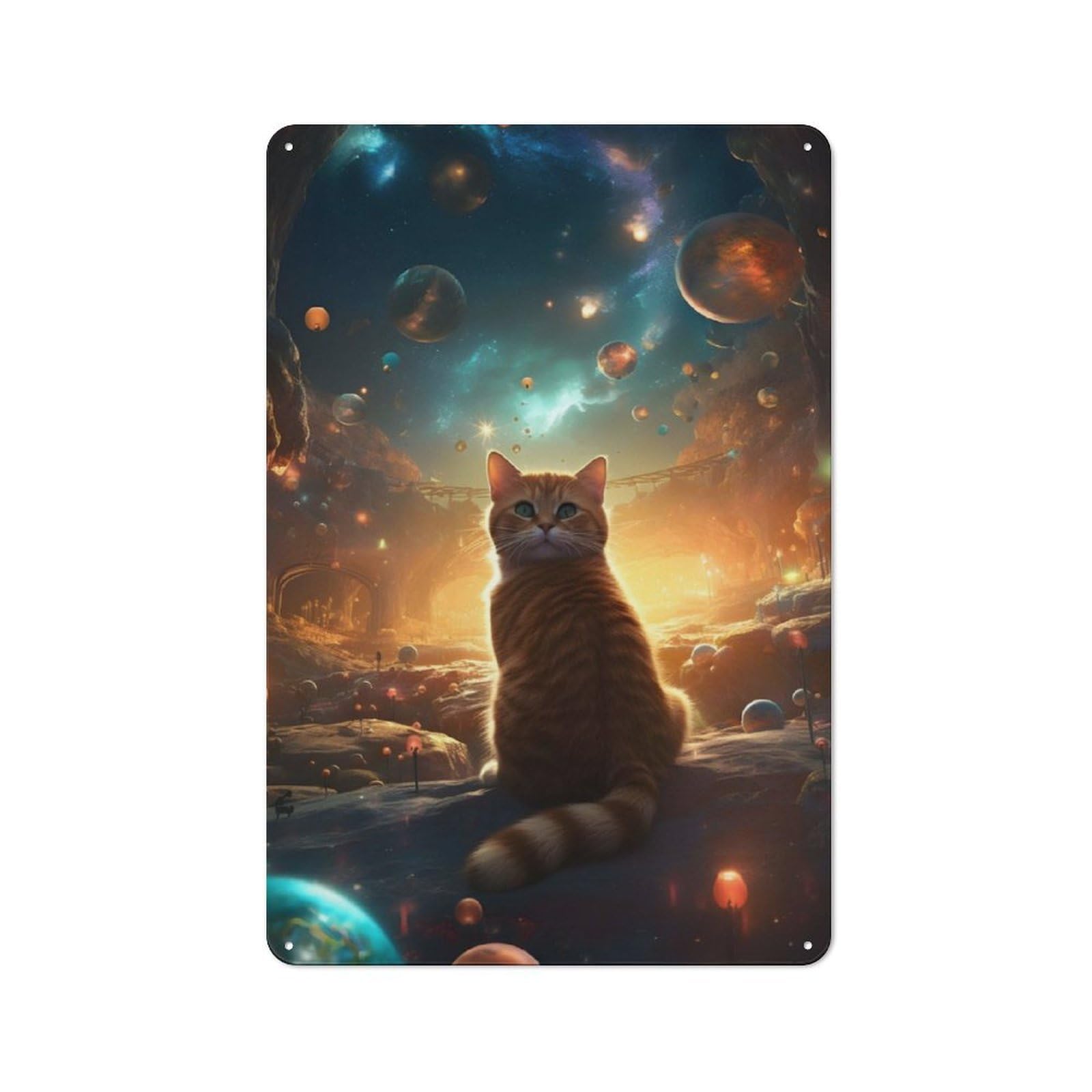 Junmoney Universe Of Cats Industrial Metal Wall Decor 30X20cm, Metal Wall Sign For Tool Room, Garage, Studio Or Home Bar