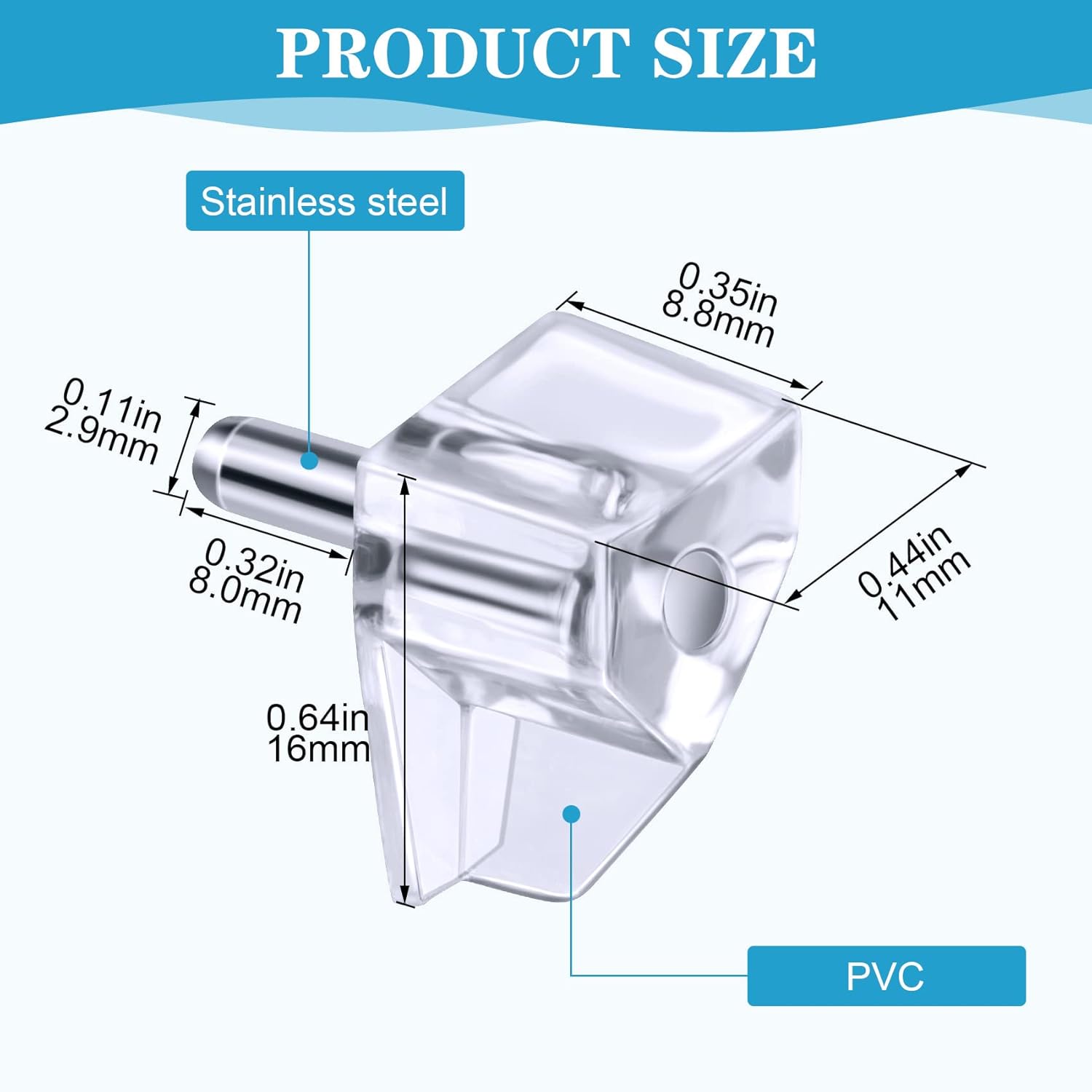 PAGOW 3mm 1/8 Inch Shelf Support Peg, Clear Cabinet Shelf Holders Pins, Metal & Plastic Replacement Pegs for 1/8 inch Holes (Pack of 40) Locking Pins