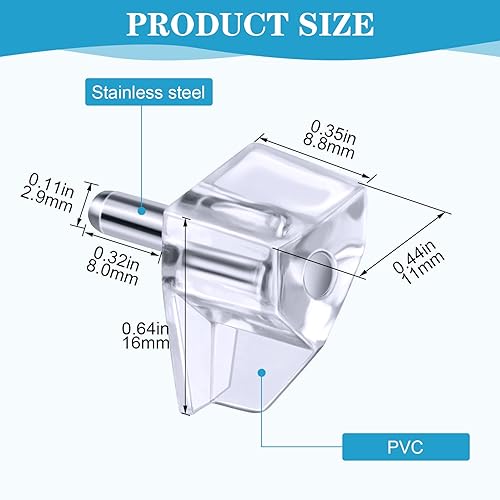 Miniatura 3 de PAGOW Clavija de soporte de estante de 0.118 in de 18 de pulgada, pasadores transparentes para estantes de gabinete, clavijas de repuesto de metal y