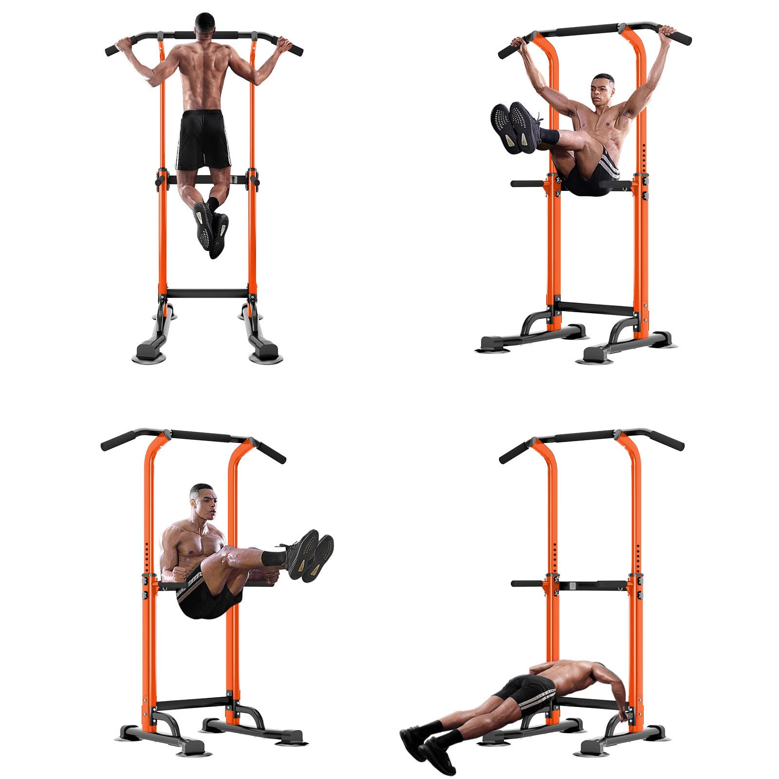 DlandHome - Silla romana con musculación, ajustable, dips, tracción, barra de tracción en pie, tracción en la torre estación de tracciones dips abdominales, reposabrazos, fitness, color naranja