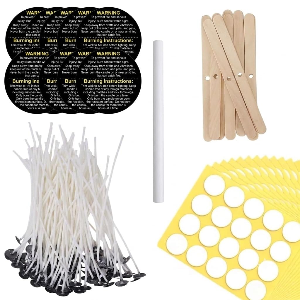 Jhintematic Candle Making Kit – 50 Cotton Wicks (4 Inch), 50 Stickers, 5 Wooden Holders, 10 Warning Stickers & 1 Placement Tube | DIY Candle Making Supplies Set-image-35