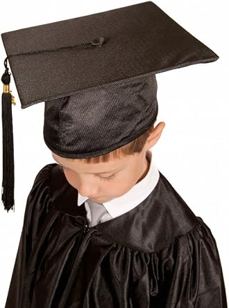 Elementary school Graduation Gown and Cap - Shiny (Black, 4'3 - 4'5 (131cm - 138cm))