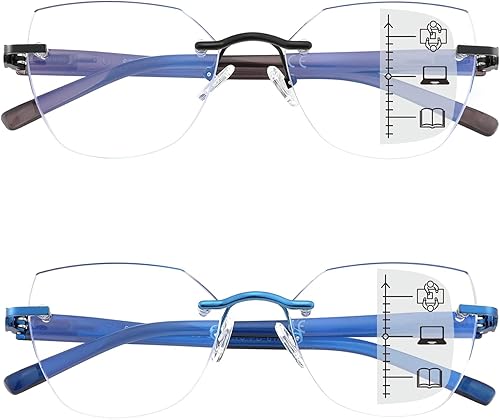 Gafas de lectura progresivas para mujer, de gran tamaño, bifocales, con luz azul, con estilo, sin línea, multifocales, sin montura