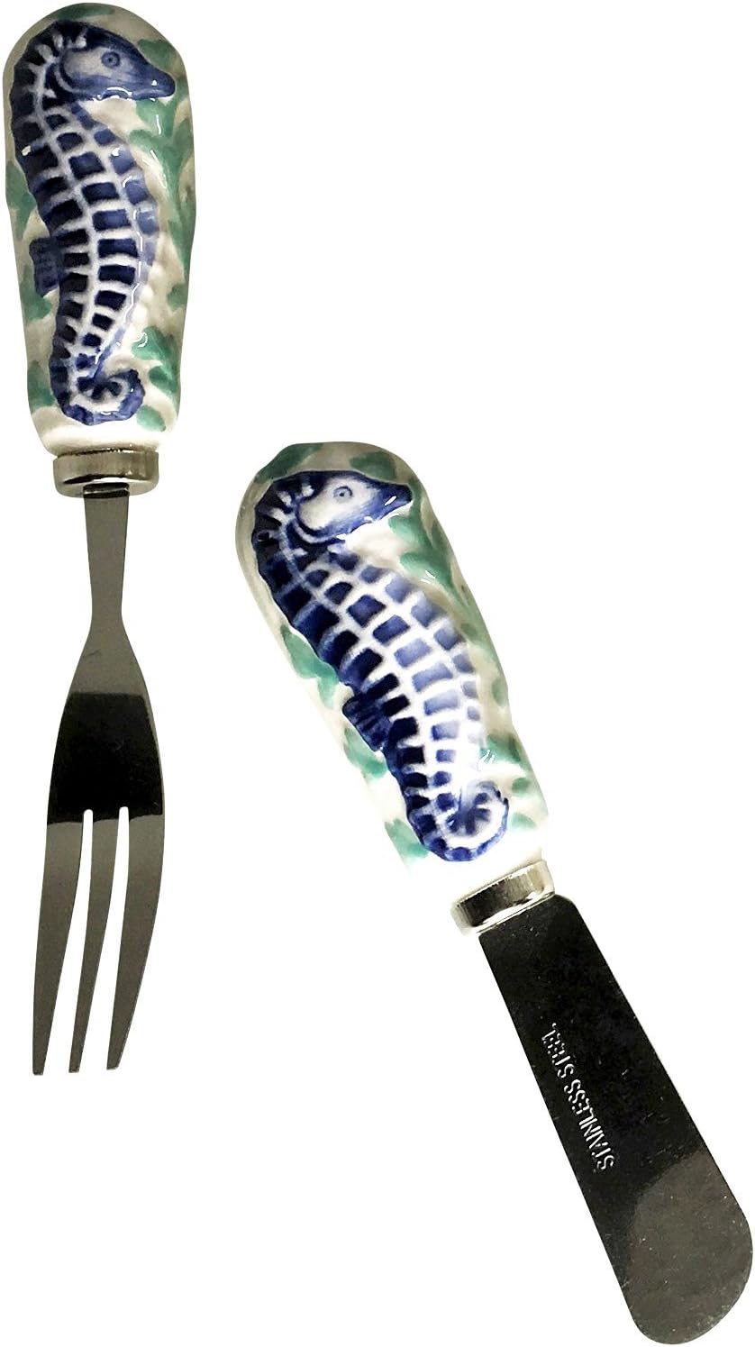 Beach Decor Seahorse Spreader and Fork, 3D Design