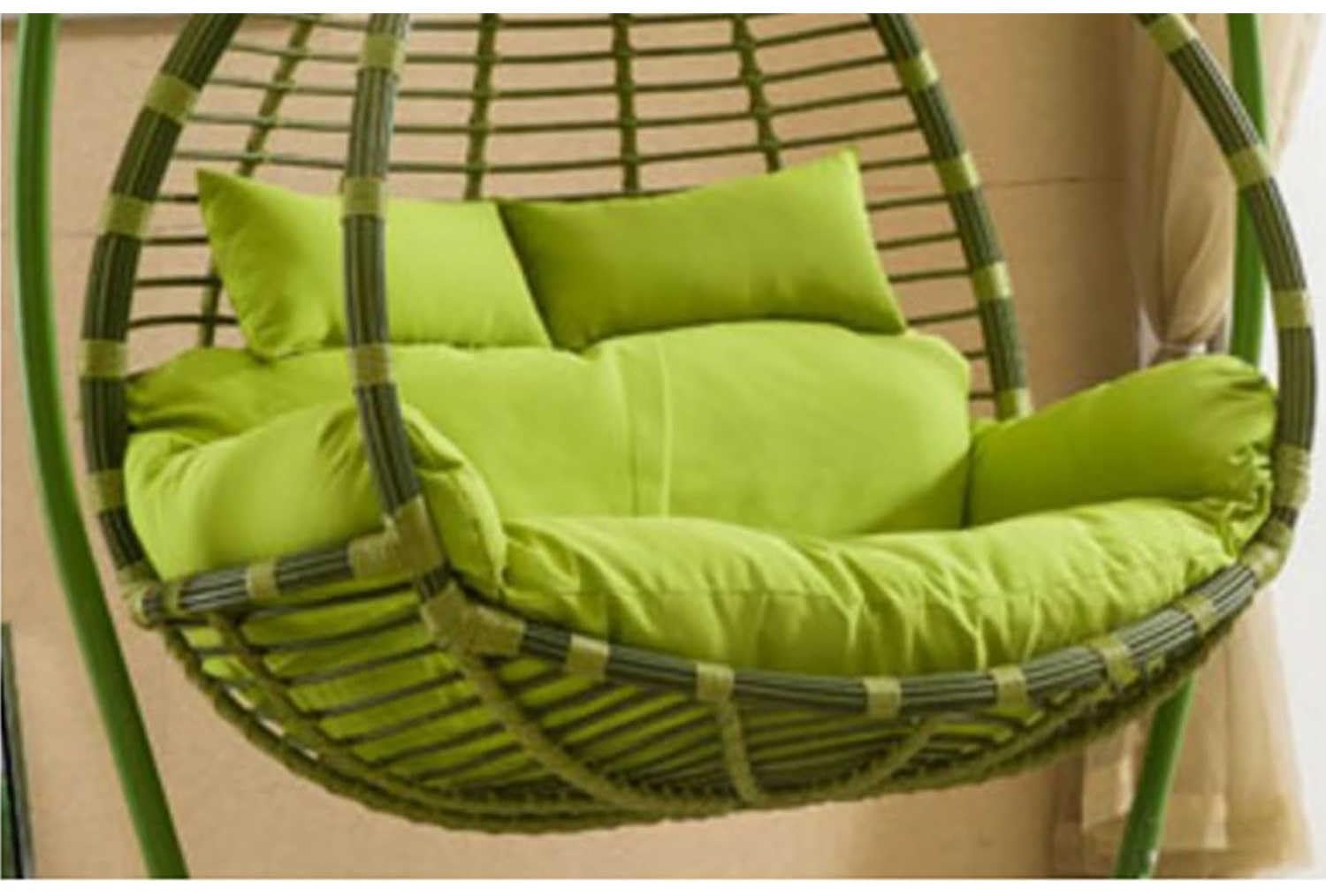 Silla colgante de huevo para 2 personas con cojines, cesta gruesa para uso al aire libre, elegante silla oscilante de ratán para dos personas, cómoda hamaca con almohadas