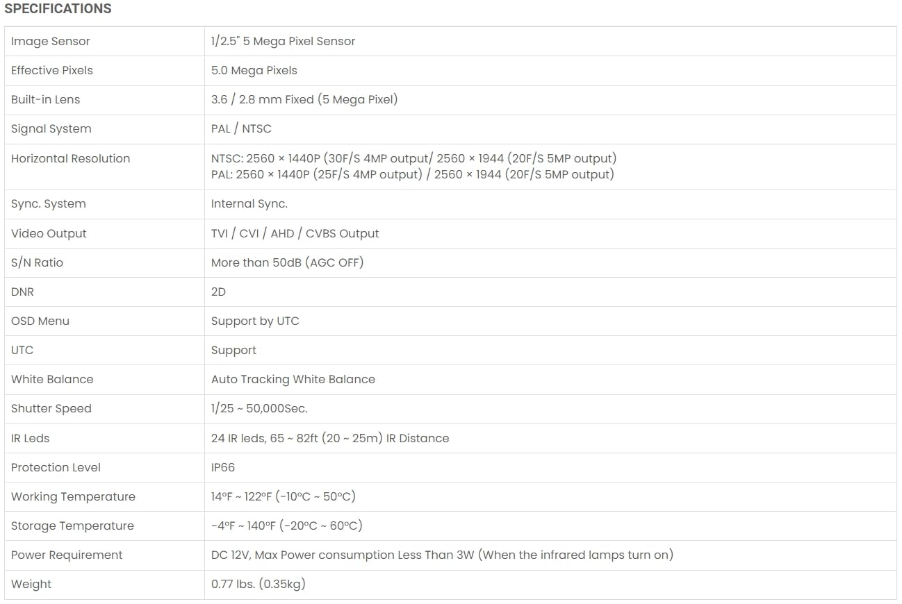 Eyemax TIB-B5022 Up to 5MP 4-in-1(TVI/CVI/AHD/CVBS) IR in/Outdoor Eyeball CCTV Camera w/ 24 IR Range up to 82ft(25m), 2.8mm Wide Fixed Lens, IP66, DC 12V Dark Grey Case