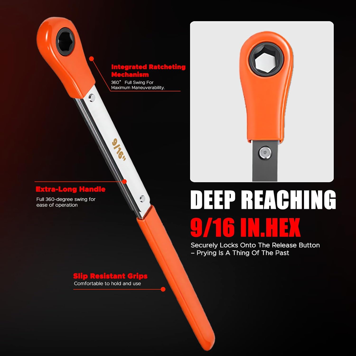 4-Piece Automatic Slack Adjuster Tool Set, 7/16" & 9/16" Wrenches with Fork End Release Tool & Ratcheting Double Square Wrench for Heavy Duty Truck Trailer Air Brake System Adjustment