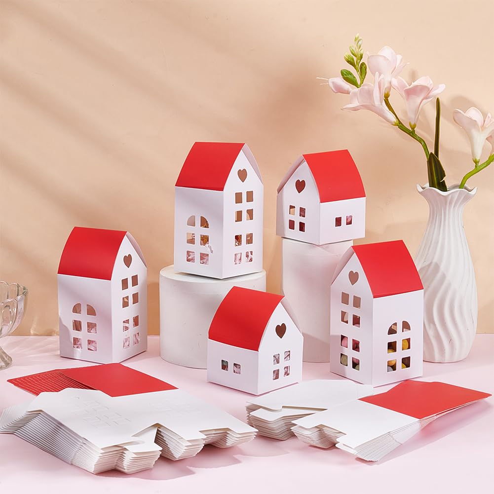 BENECREAT 44 pz Scatole Regalo A Forma di Casa di Campagna, 2 Scatola Portaconfetti Rossa per Bomboniere per Feste, Eventi Speciali, Feste di Compleanno, 21.5~26.6x14cm