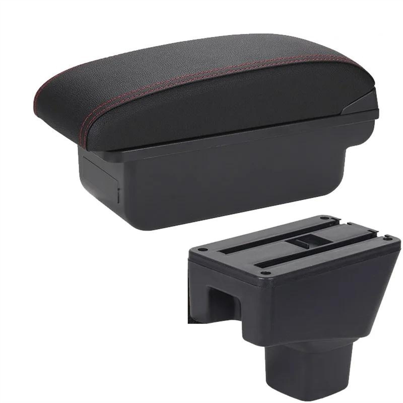 NOHEEU Armrest Box With Multifunctional Support PU Upholstered Car Interior Modification Accessories For SUZUKI SX4(C1 Black red NO USB)