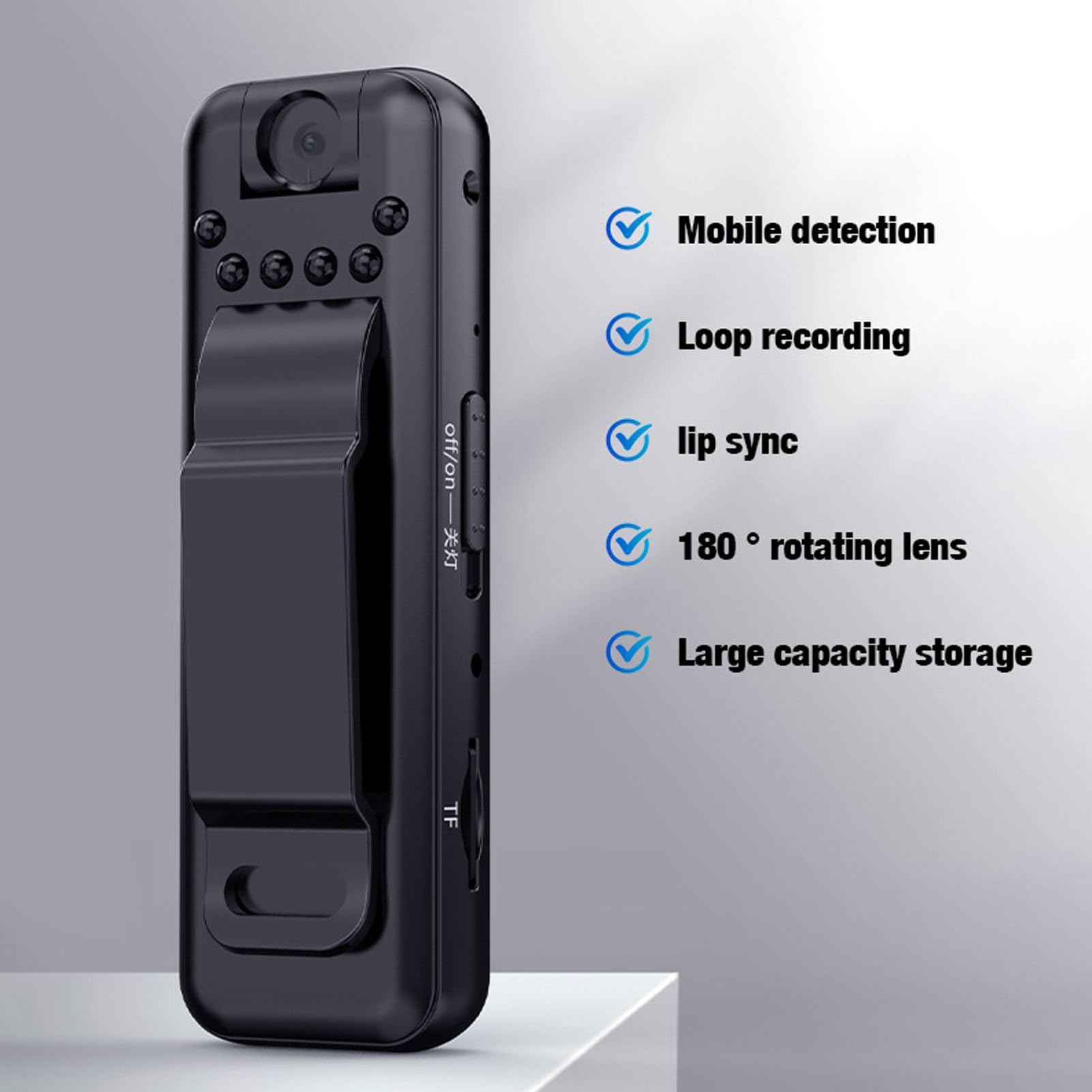 Dpofirs Videocamera Tascabile per Esterni, Videoregistratore Portatile per Visione Notturna con Clip Posteriore, Mini Telecamera di Sicurezza per la Casa, Batteria da 400 MAh
