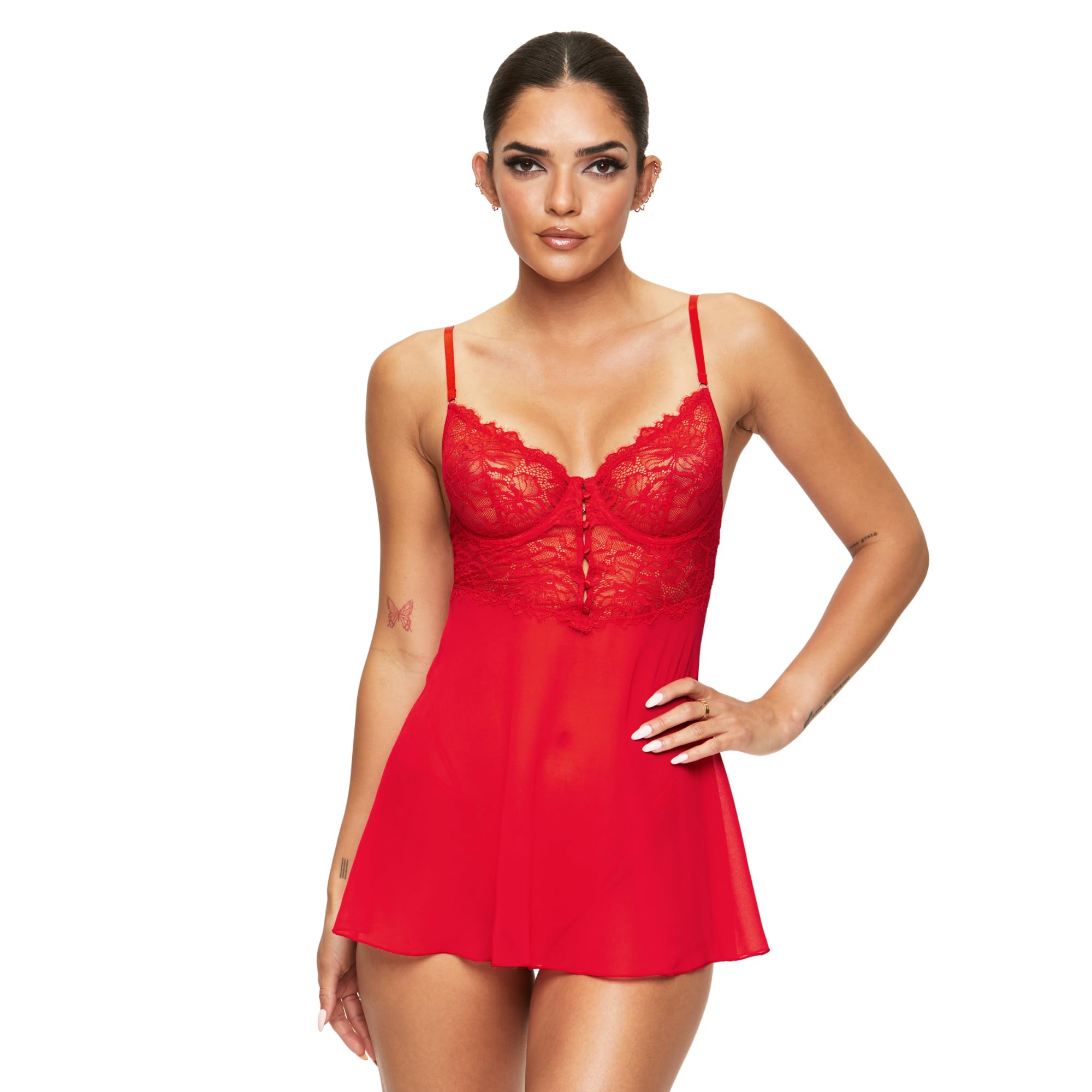 Ann Summers Women's Red Iris Lace Underwi Babydoll Lingerie 2 Piece Set Black