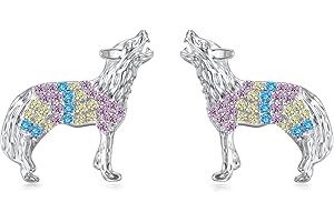 Animal Earrings for Girls, Fashion Cute Sterling Silver Wolf Gifts