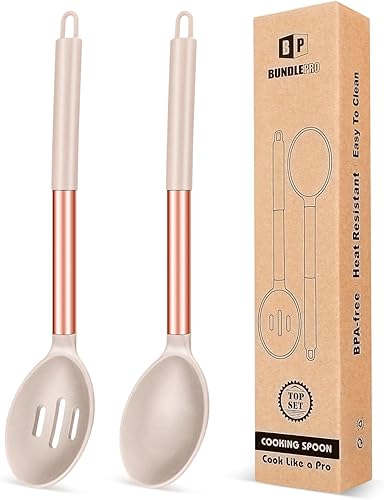 Paquete de 2 cucharas grandes de silicona para cocinar, cucharas sólidas antiadherentes, utensilios de cocina resistentes al calor para mezclar,