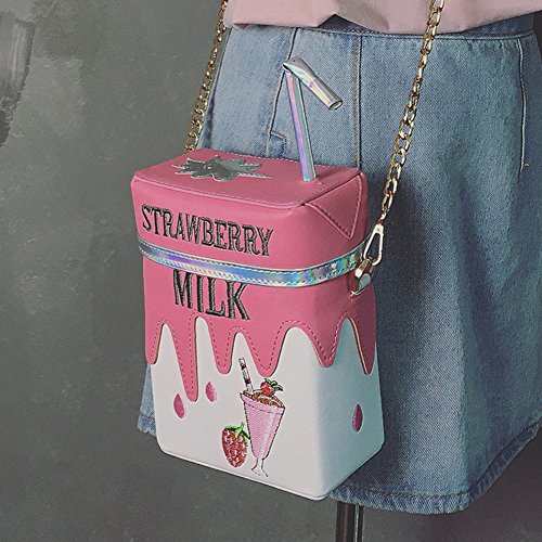 Sac boîte paille rose avec chaîne métallique chic et rigide - 4