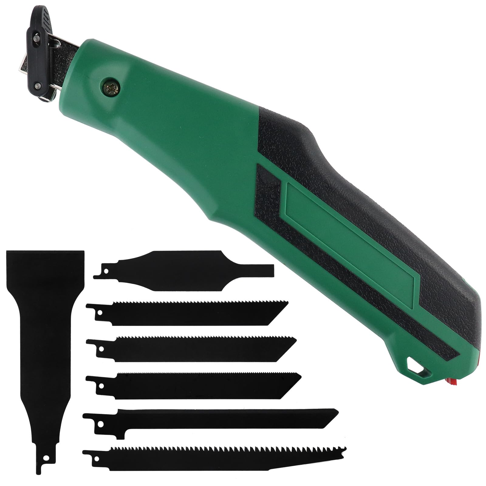 Scie manuelle avec 7 lames de scie pour couper les cloisons sèches, plaques de plâtre, bois, plastique, métal, contreplaqué, scie à main avec lame de scie Basics et lames de scie en métal, scie avec
