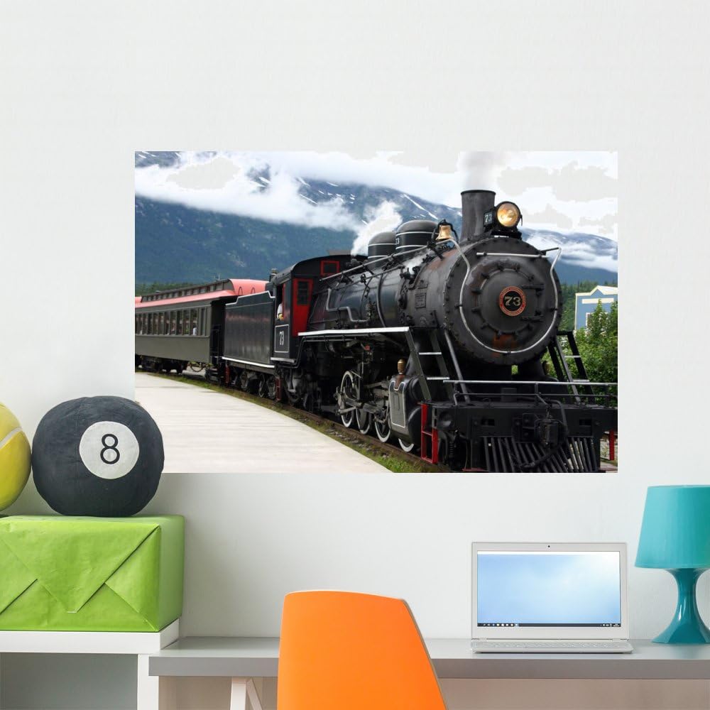 Wallmonkeys Steam Engine Train Leaving The Station Wall Decal Peel and Stick Graphic WM118291 (36 in W x 24 in H)