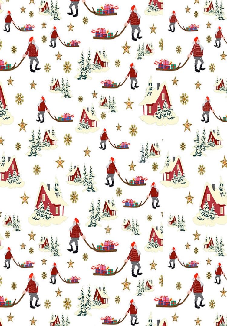 100% Cotton Lewis & Irene Christmas Eve Nativity Angels Norwegian Straw Decoration Fabrics -Simply Sew Crafty™ (Christmas Eve on White, 0.5 Metre)