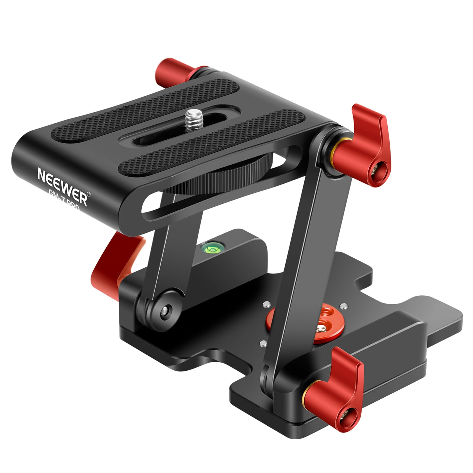 Neewer Z-Flex Testina Inclinata Tipo Z Testa di Treppiede con 4 Pulsanti Regolare/Fissare, Sgancio Rapido Piastra e Livella a Bolla per Treppiede/DSLR Videocamere/Lega di Alluminio Slider/Carico 3kg
