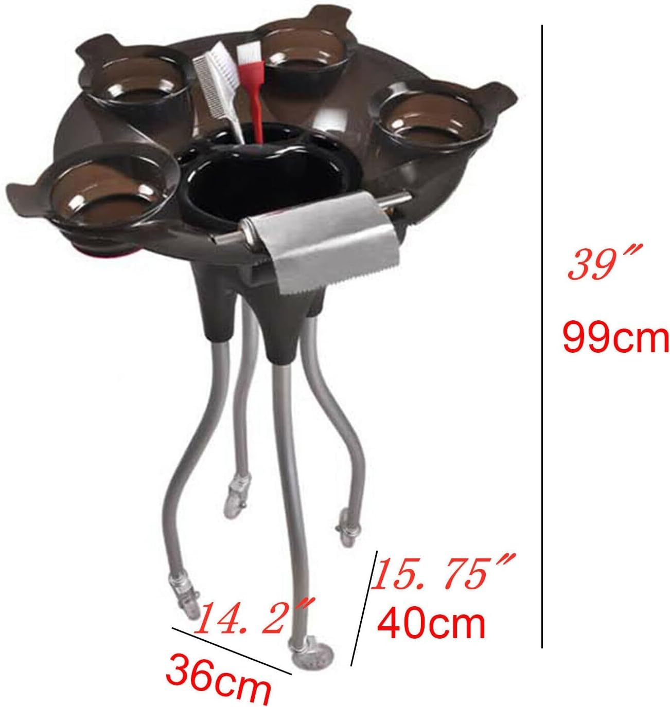 Chariot de Travail Mobile pour Coiffeur Panier de Coiffure avec 4 Bols, Plateau Multifonctions et roulettes,pour Salon de Coiffure, Magasin, Médical