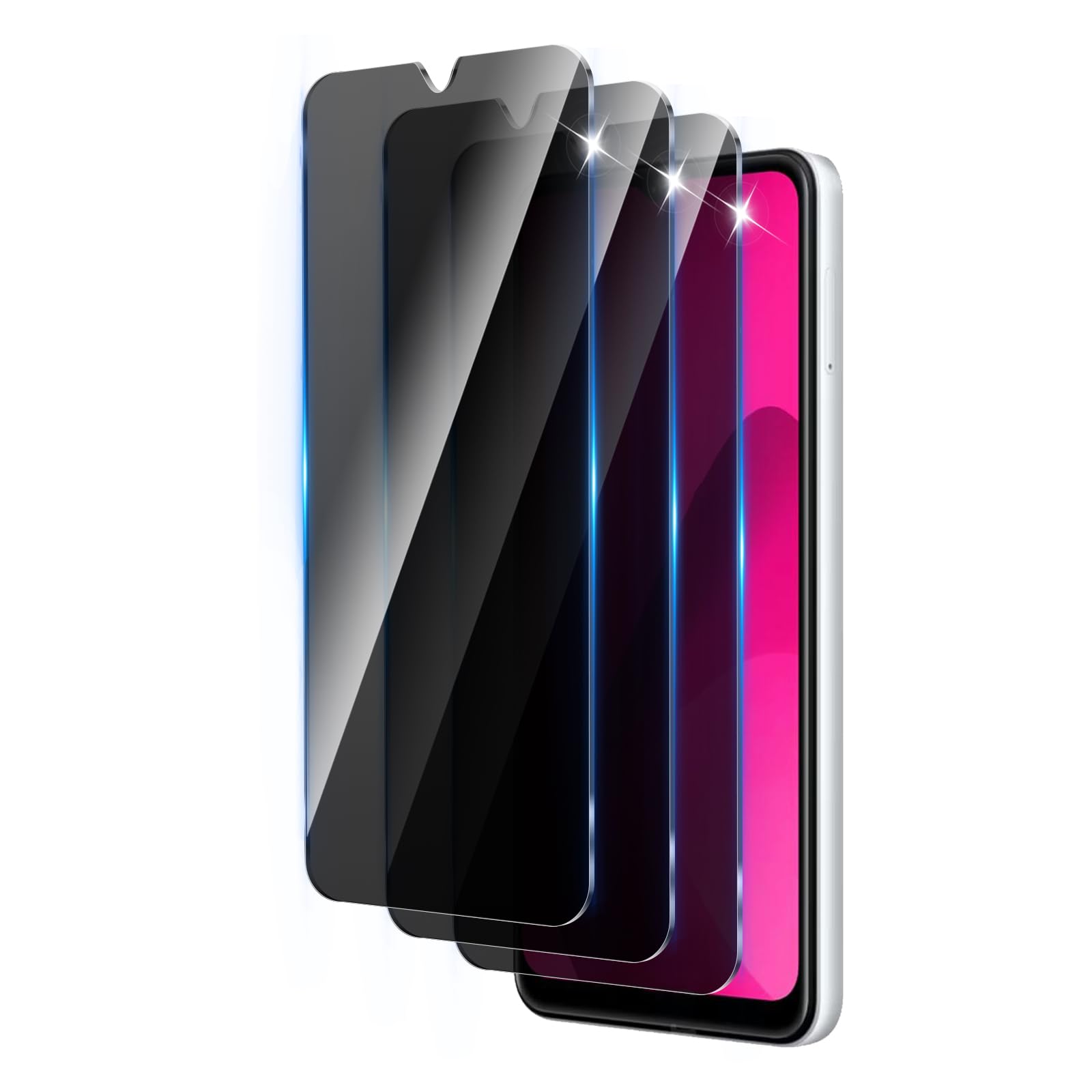 LZAYN 3 Pack Privacy Screen Protector Designed for T-Mobile Revvl 7 5G,Full Coverage Anti-Spy Tempered Glass Film,9H Hardness,Anti-Fingerprint,Bubble