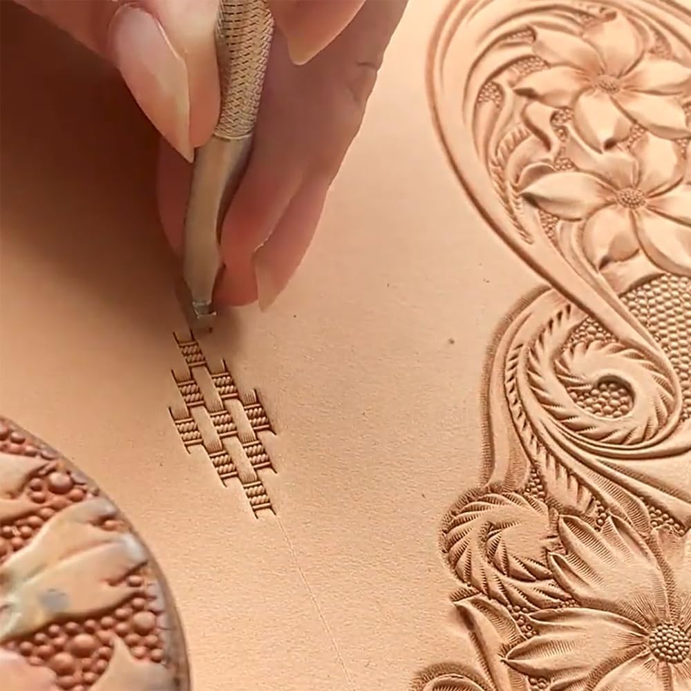 Leather Stamps Double Rope Basket Weave Stamp Professional Stamping Tool 304 Stainless Steel Leathercraft Carving Punches Tools (M)