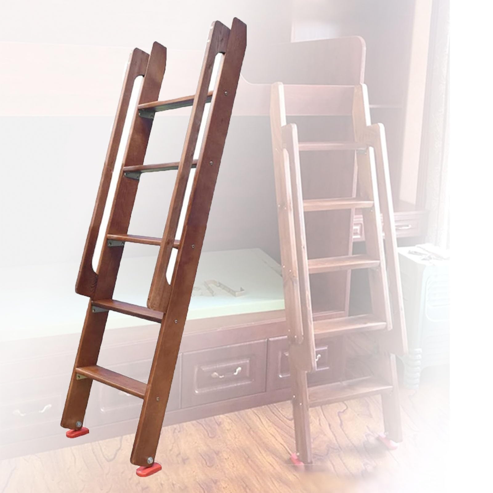 Échelle pour lit double mezzanine inclinée en bois avec fixation universelle sur pied