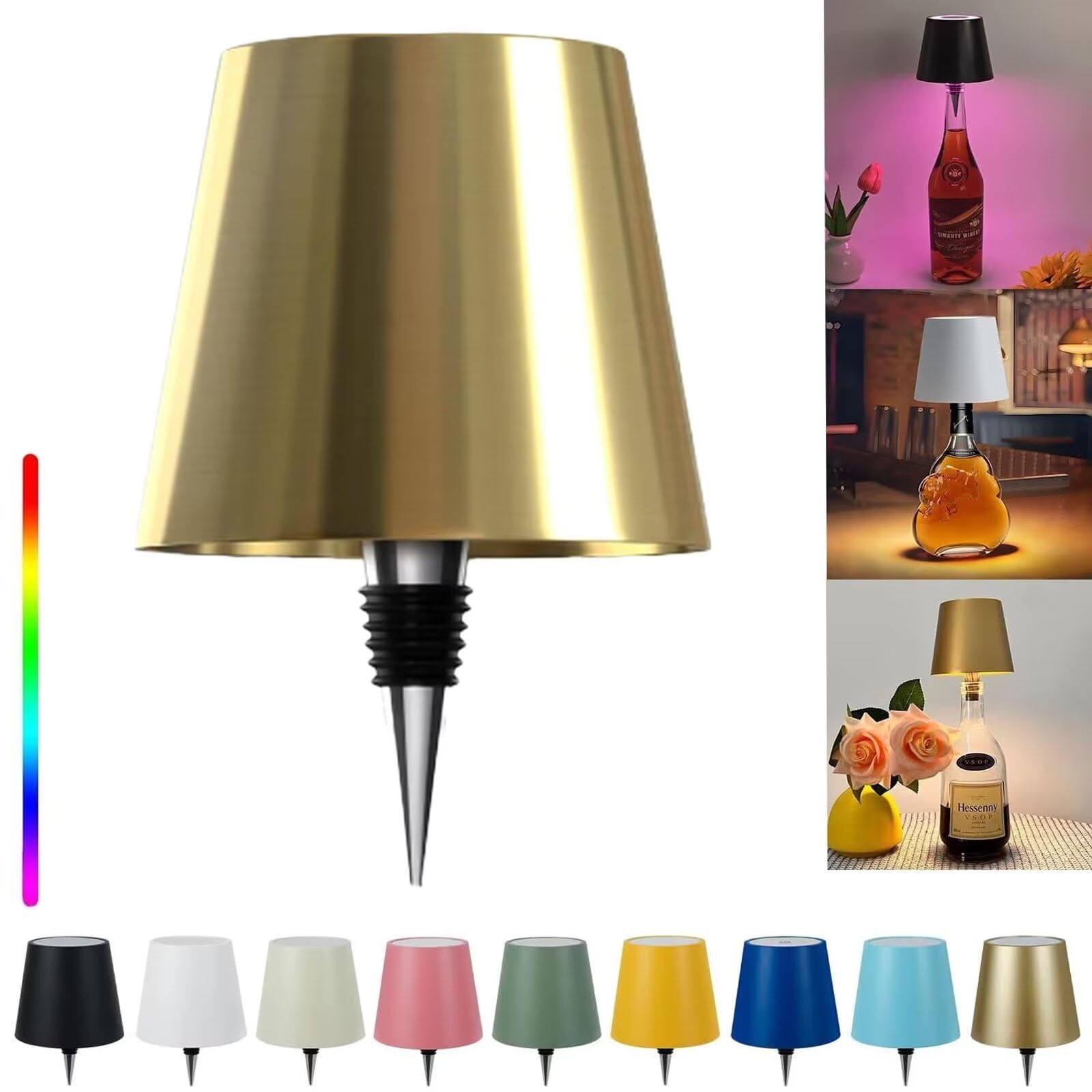 Pridola Wireless Bottle Lamp, 14cm Wine Bottle LED Light, RGB/3 Color Stepless Dimming Wine Bottle Decorative Lights, Touch Control LED Wireless Wine Bottle Lampshade, Tabletop Portable Bottle Lights