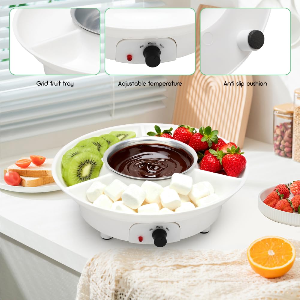 DASIAUTOEM Juego de fondue de chocolate, de cerámica, mini fondue de chocolate, fondue de queso, juego con 4 tenedores, fondue de chocolate calentada con una vela de té para dulces, mantequilla y
