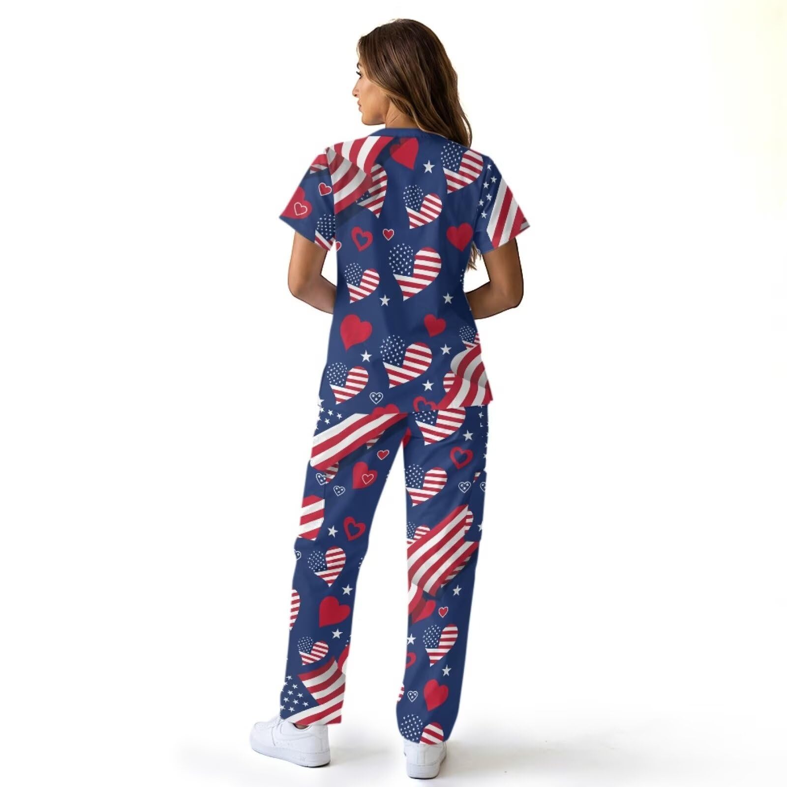 Set di scrub da donna per il 250° anniversario con bandiera americana e pantaloni alti per assistente medico