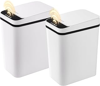 Smart Touchless Bathroom Trash Can 2.6 Gallon Automatic Motion Sensor Rubbish Can with Lid Electric Waterproof Narrow Small Garbage Bin for Kitchen, Office, Toilet, Bedroom, RV, White 2 Pack