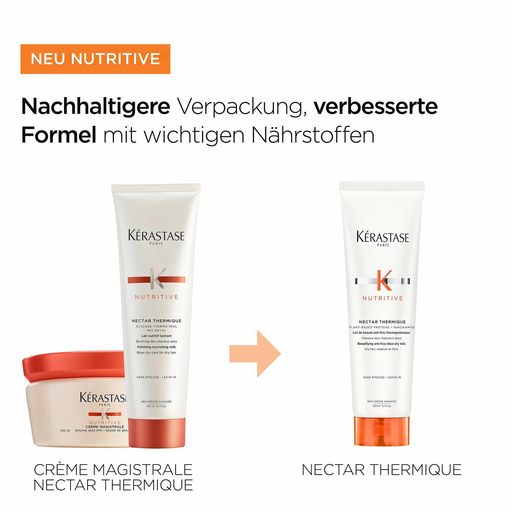 Kérastase Nutritive, Pflegender Hitzeschutz für trockenes, feines bis mittleres Haar, Für mehr Glanz und Geschmeidigkeit, Nectar Thermique Beautifying Anti-Frizz Blow Dry Milk, Nutritive
