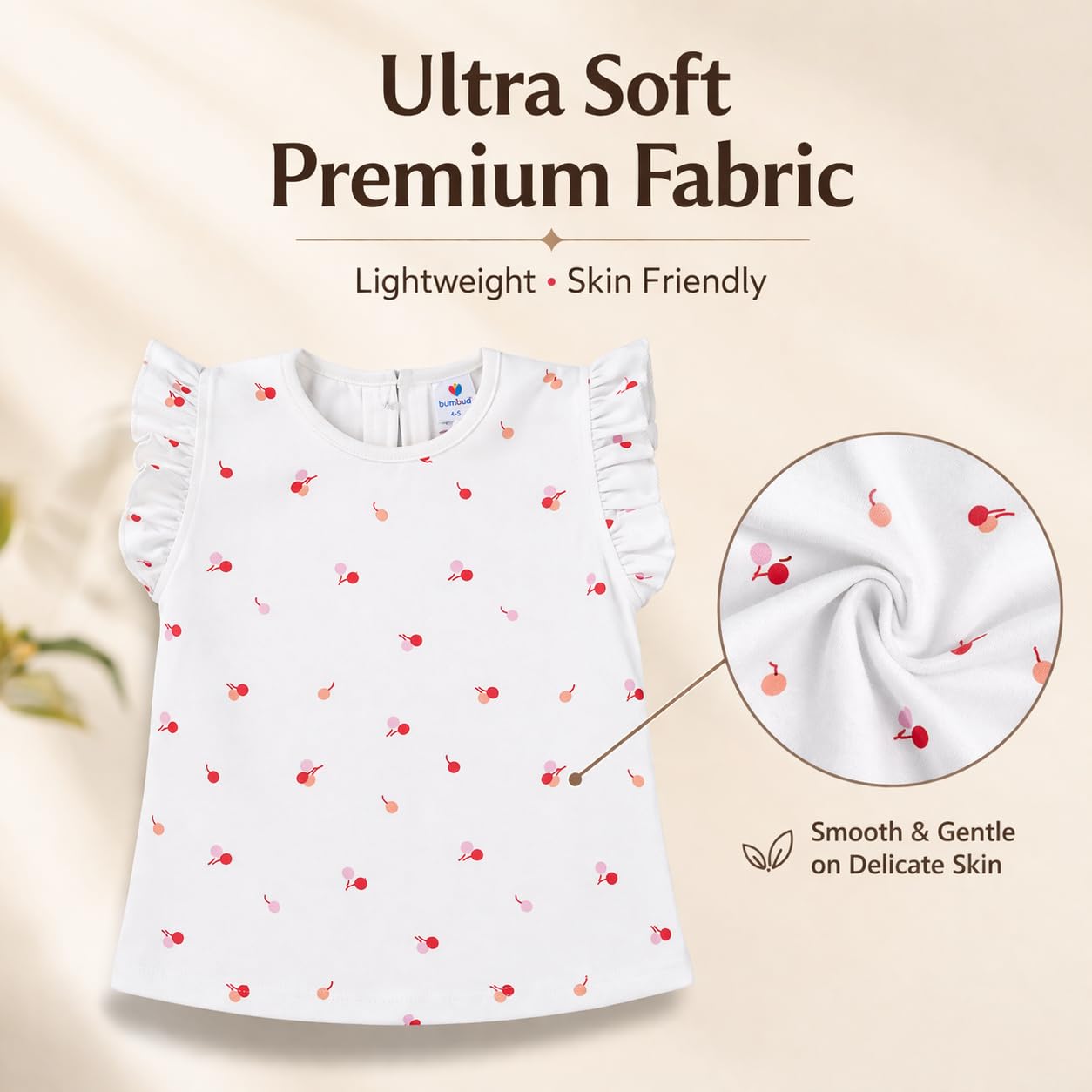 blumbuds Girls 100% Cotton Interlock| Cherry Print Flutter Sleeve Top | Soft Comfortable Fit (5 Years) 1